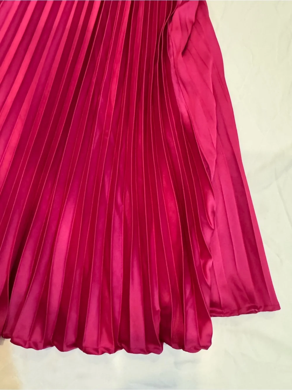 Pleated Satin Spaghetti Strap Dress in Fuchsia - Picture 3 of 3